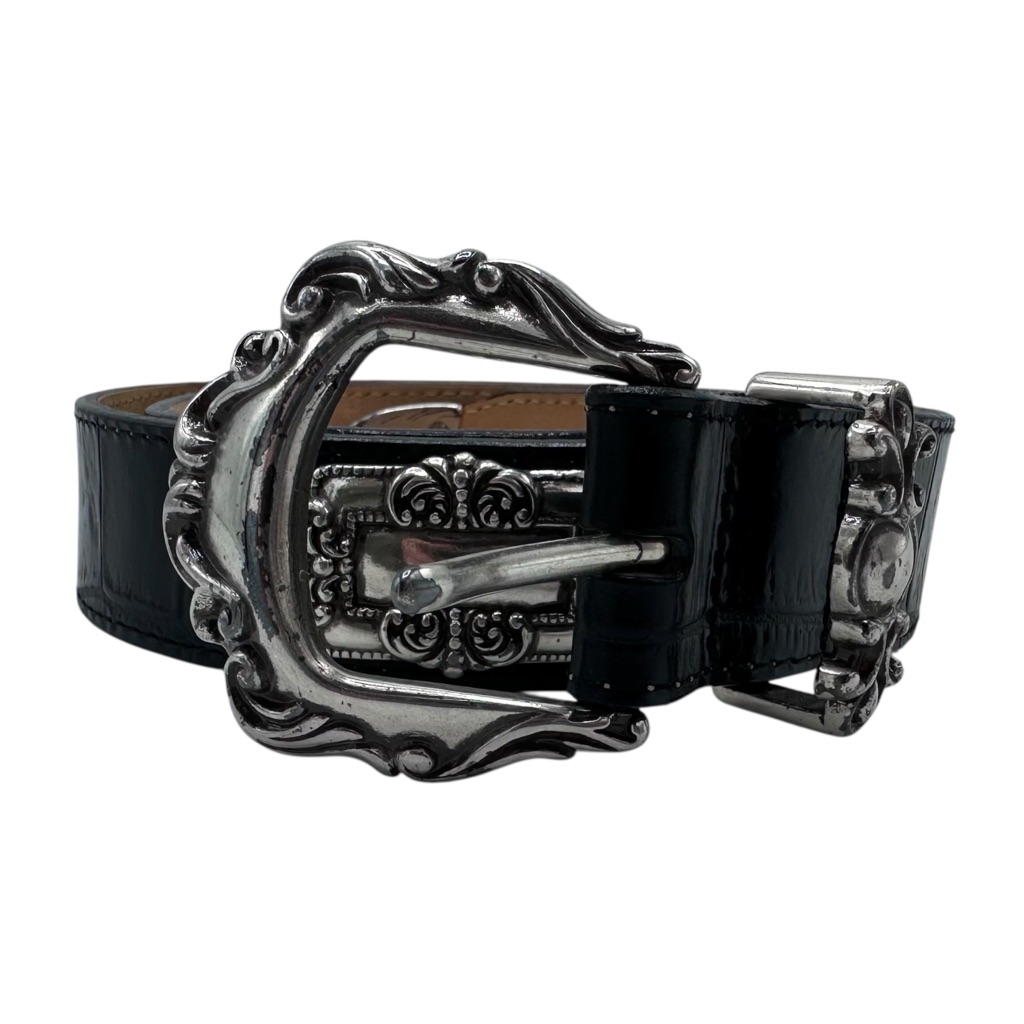 Vintage 90s Black Silver Brighton Leather Belt Poor Condition